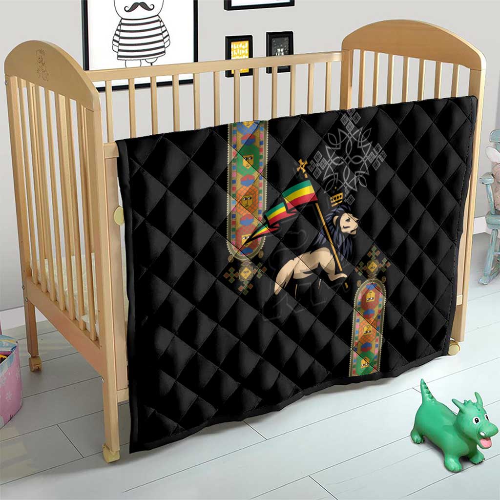 Ethiopia Saba Kemis Quilt Ethiopian Cross Lion Of Judah Black Color