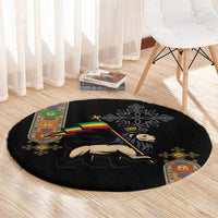 Ethiopia Saba Kemis Round Carpet Ethiopian Cross Lion Of Judah Black Color