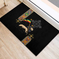 Ethiopia Saba Kemis Rubber Doormat Ethiopian Cross Lion Of Judah Black Color