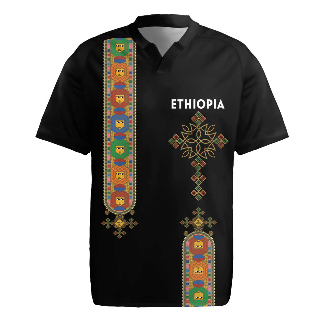 Ethiopia Saba Kemis Rugby Jersey Ethiopian Cross Lion Of Judah Black Color