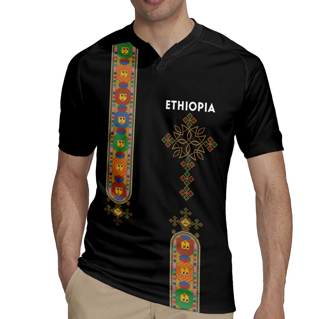 Ethiopia Saba Kemis Rugby Jersey Ethiopian Cross Lion Of Judah Black Color