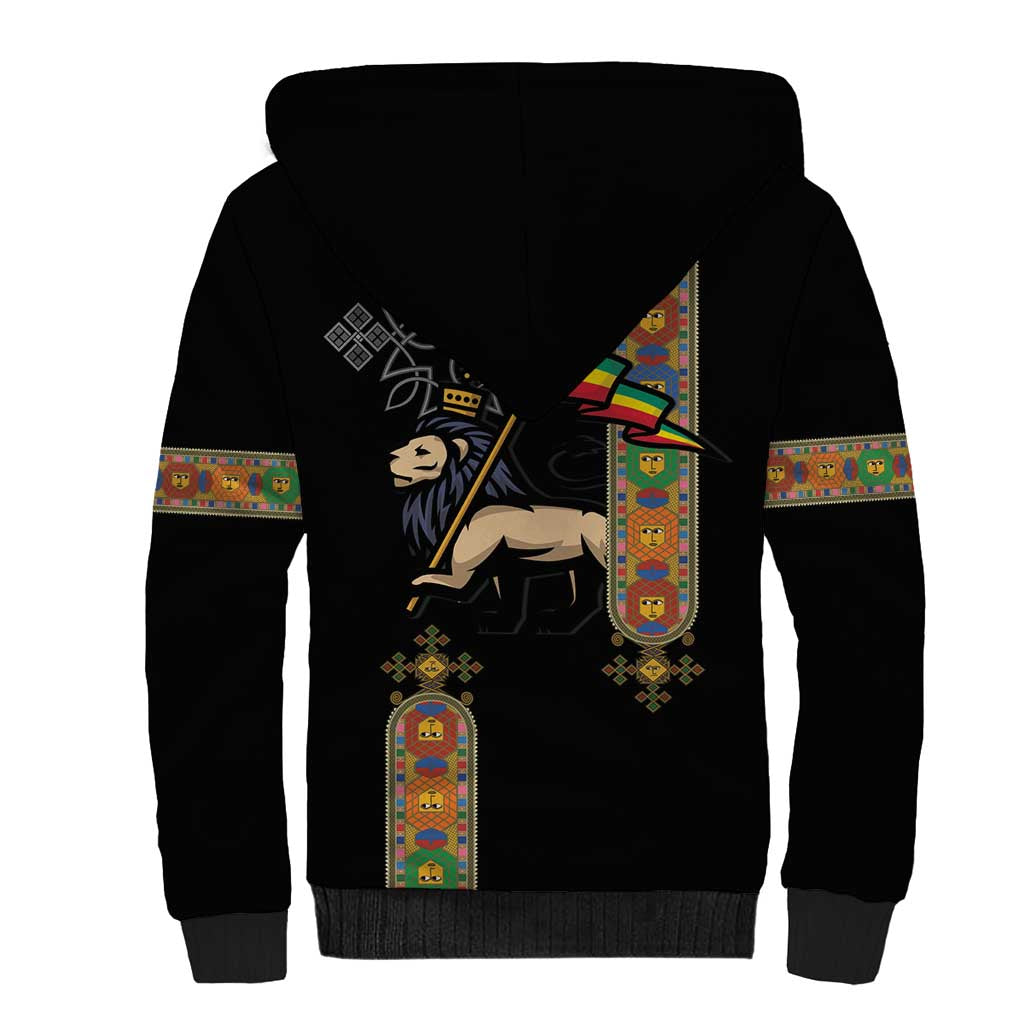 Ethiopia Saba Kemis Sherpa Hoodie Ethiopian Cross Lion Of Judah Black Color
