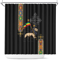 Ethiopia Saba Kemis Shower Curtain Ethiopian Cross Lion Of Judah Black Color