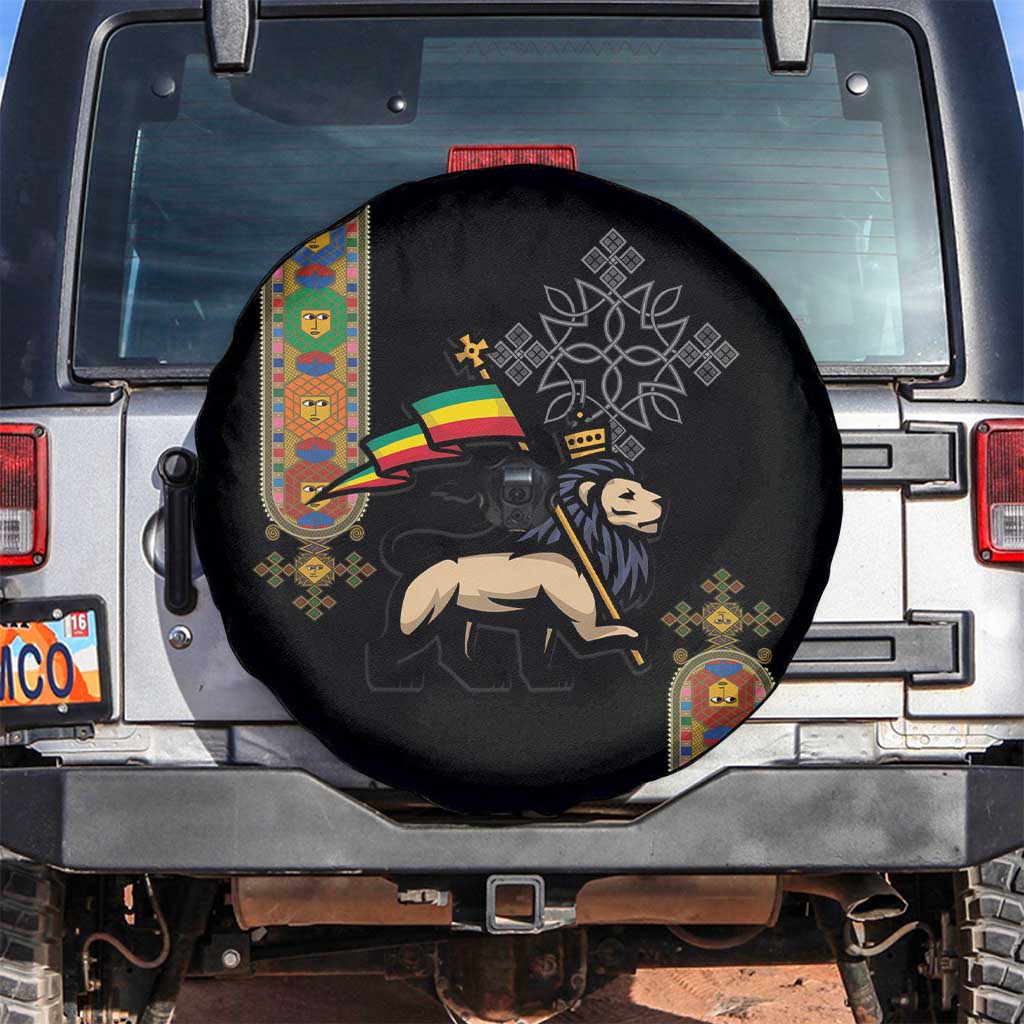 Ethiopia Saba Kemis Spare Tire Cover Ethiopian Cross Lion Of Judah Black Color