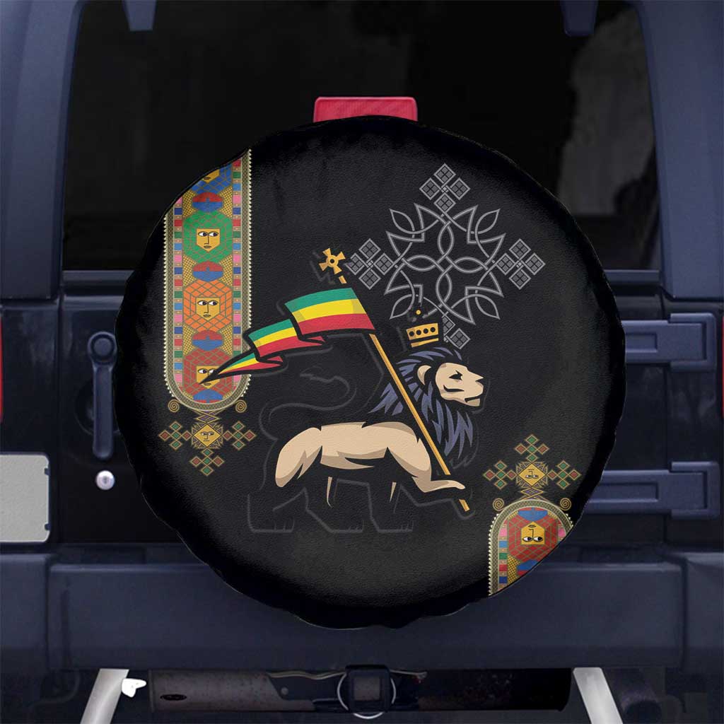 Ethiopia Saba Kemis Spare Tire Cover Ethiopian Cross Lion Of Judah Black Color