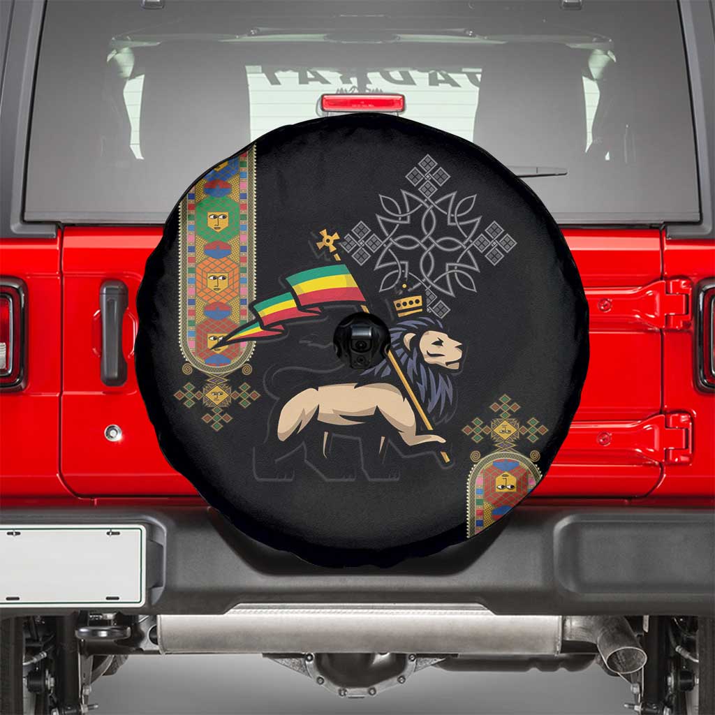 Ethiopia Saba Kemis Spare Tire Cover Ethiopian Cross Lion Of Judah Black Color