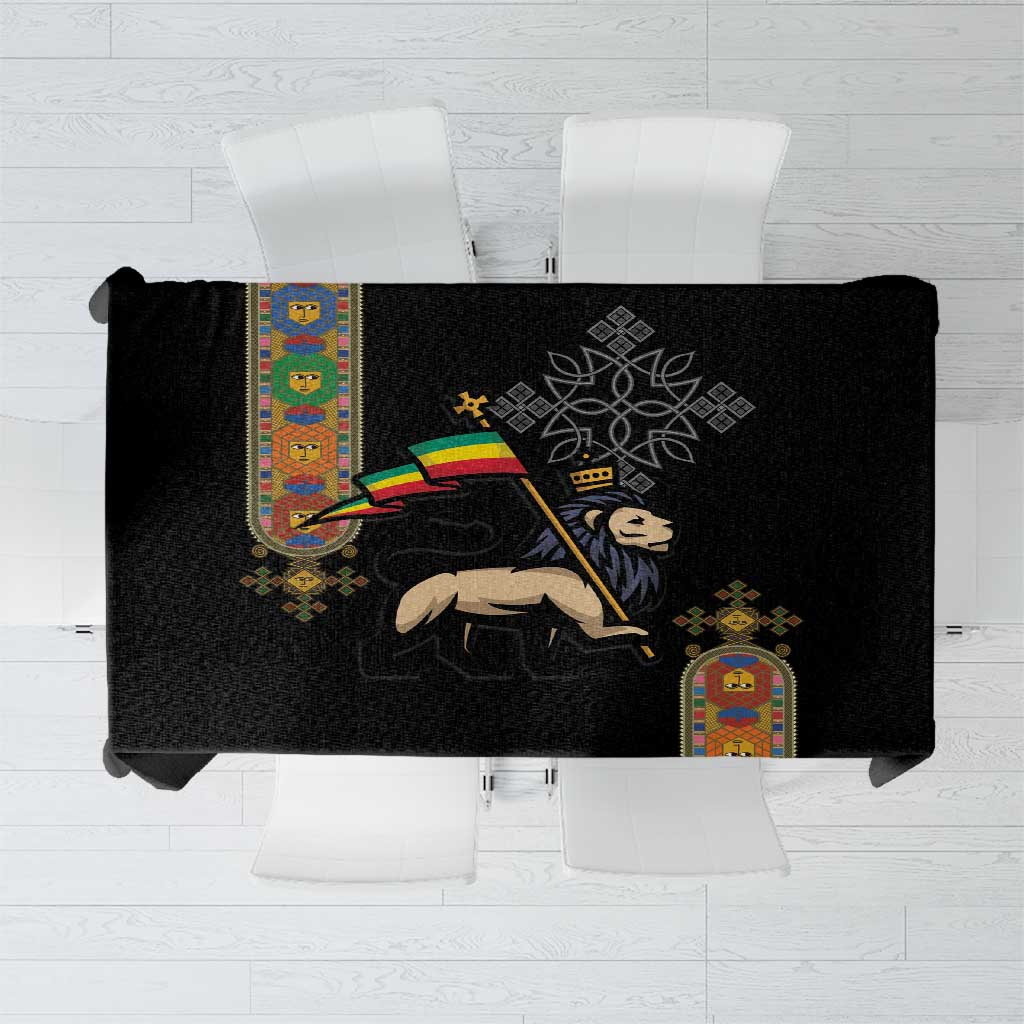 Ethiopia Saba Kemis Tablecloth Ethiopian Cross Lion Of Judah Black Color