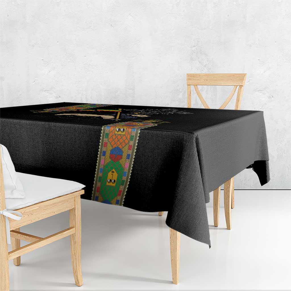 Ethiopia Saba Kemis Tablecloth Ethiopian Cross Lion Of Judah Black Color