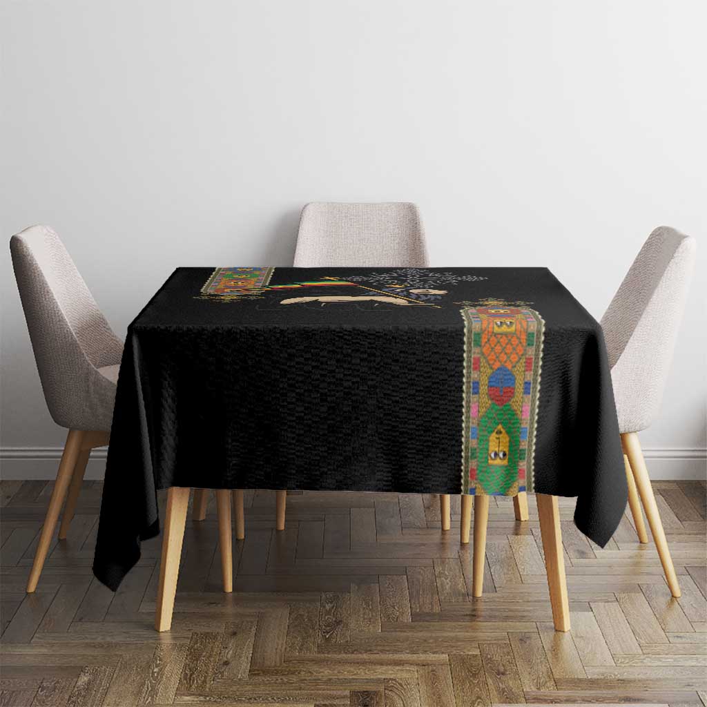 Ethiopia Saba Kemis Tablecloth Ethiopian Cross Lion Of Judah Black Color