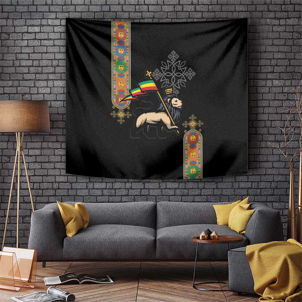 Ethiopia Saba Kemis Tapestry Ethiopian Cross Lion Of Judah Black Color