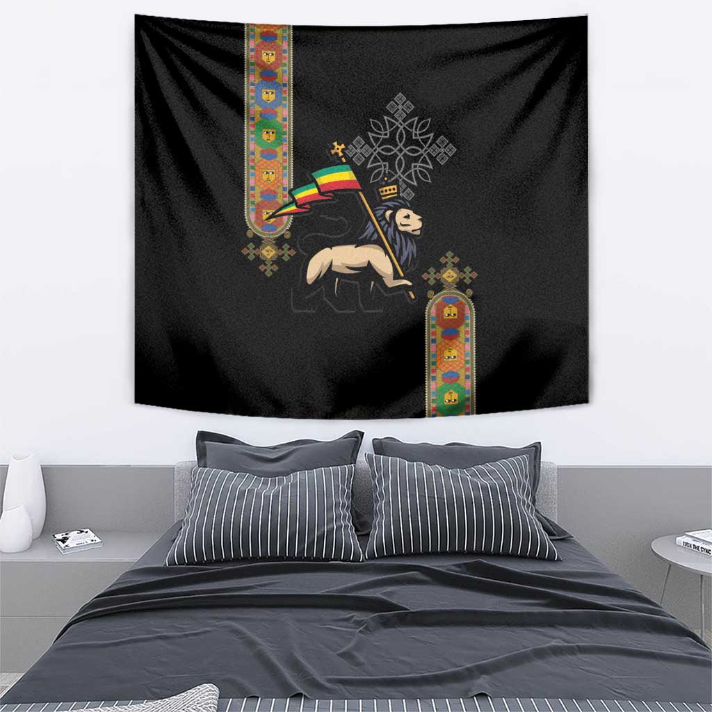 Ethiopia Saba Kemis Tapestry Ethiopian Cross Lion Of Judah Black Color