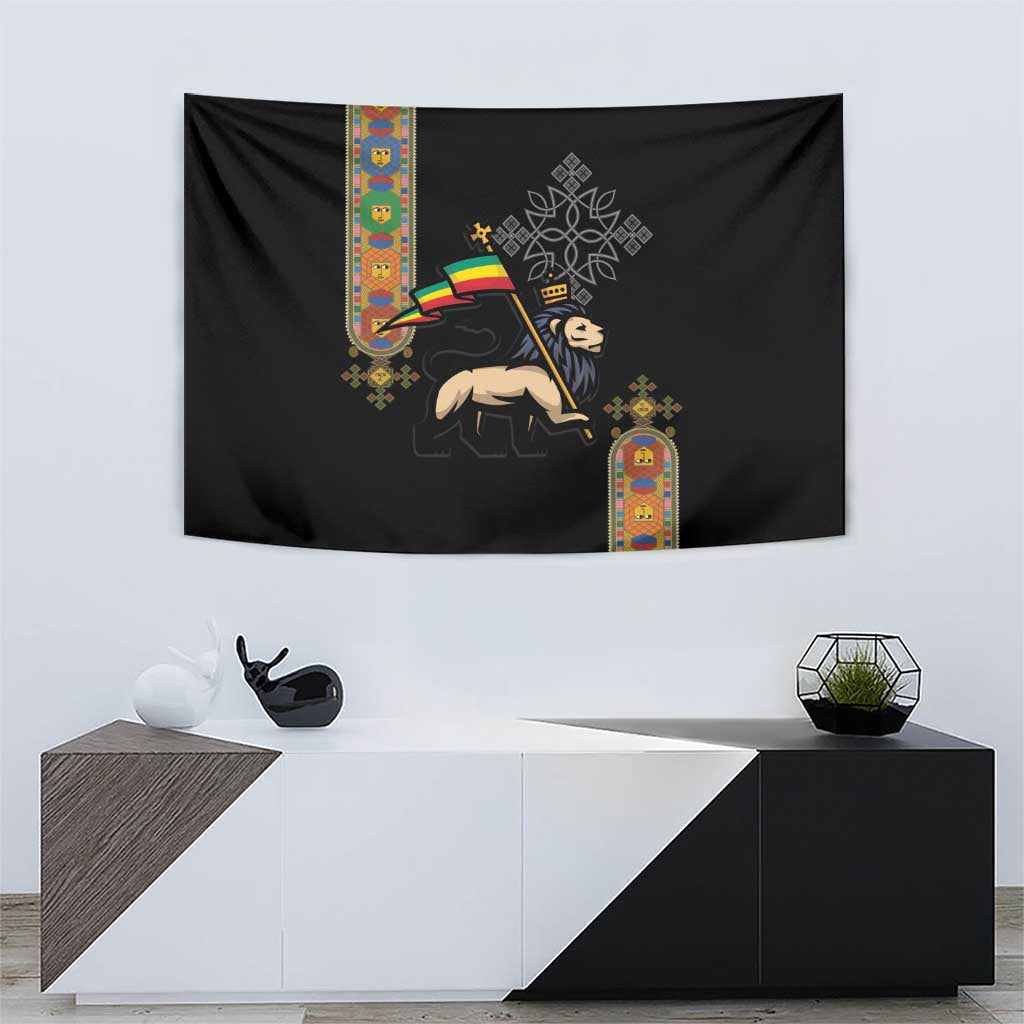 Ethiopia Saba Kemis Tapestry Ethiopian Cross Lion Of Judah Black Color