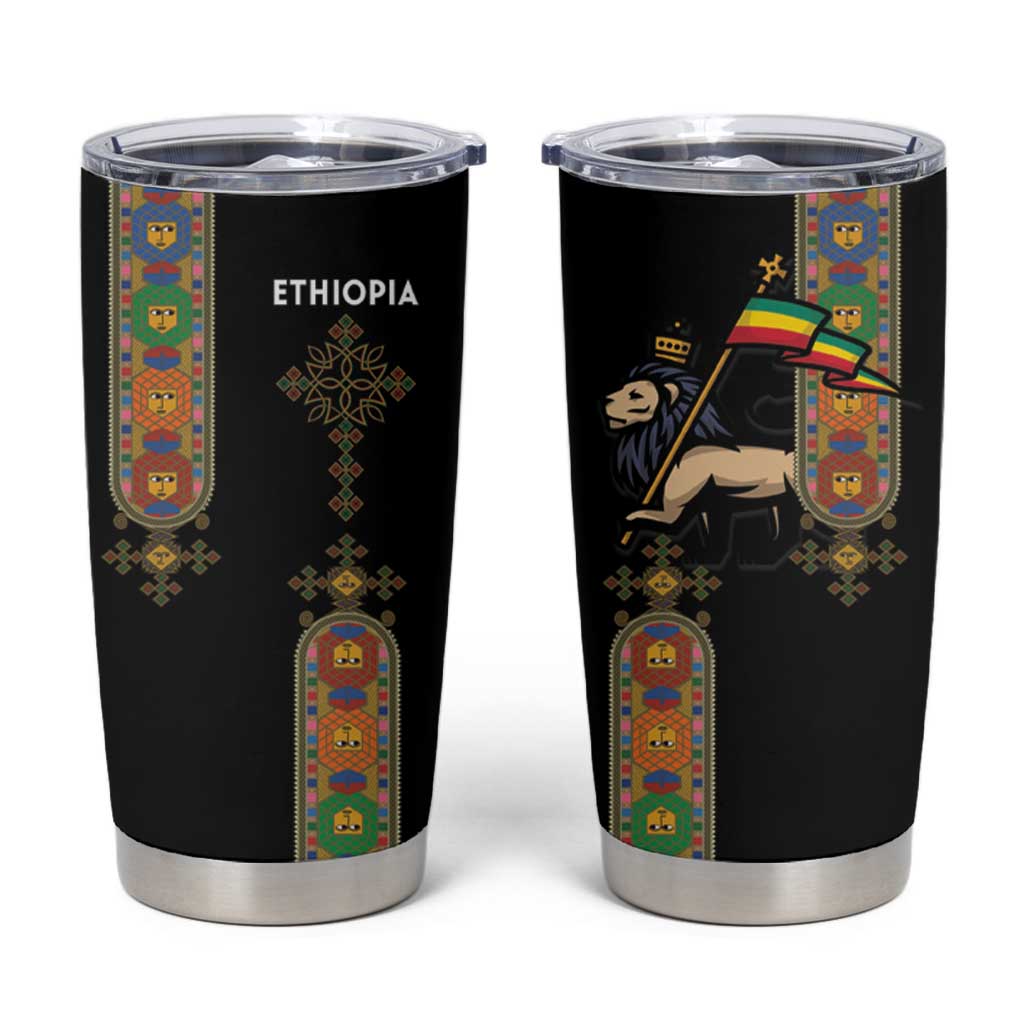 Ethiopia Saba Kemis Tumbler Cup Ethiopian Cross Lion Of Judah Black Color