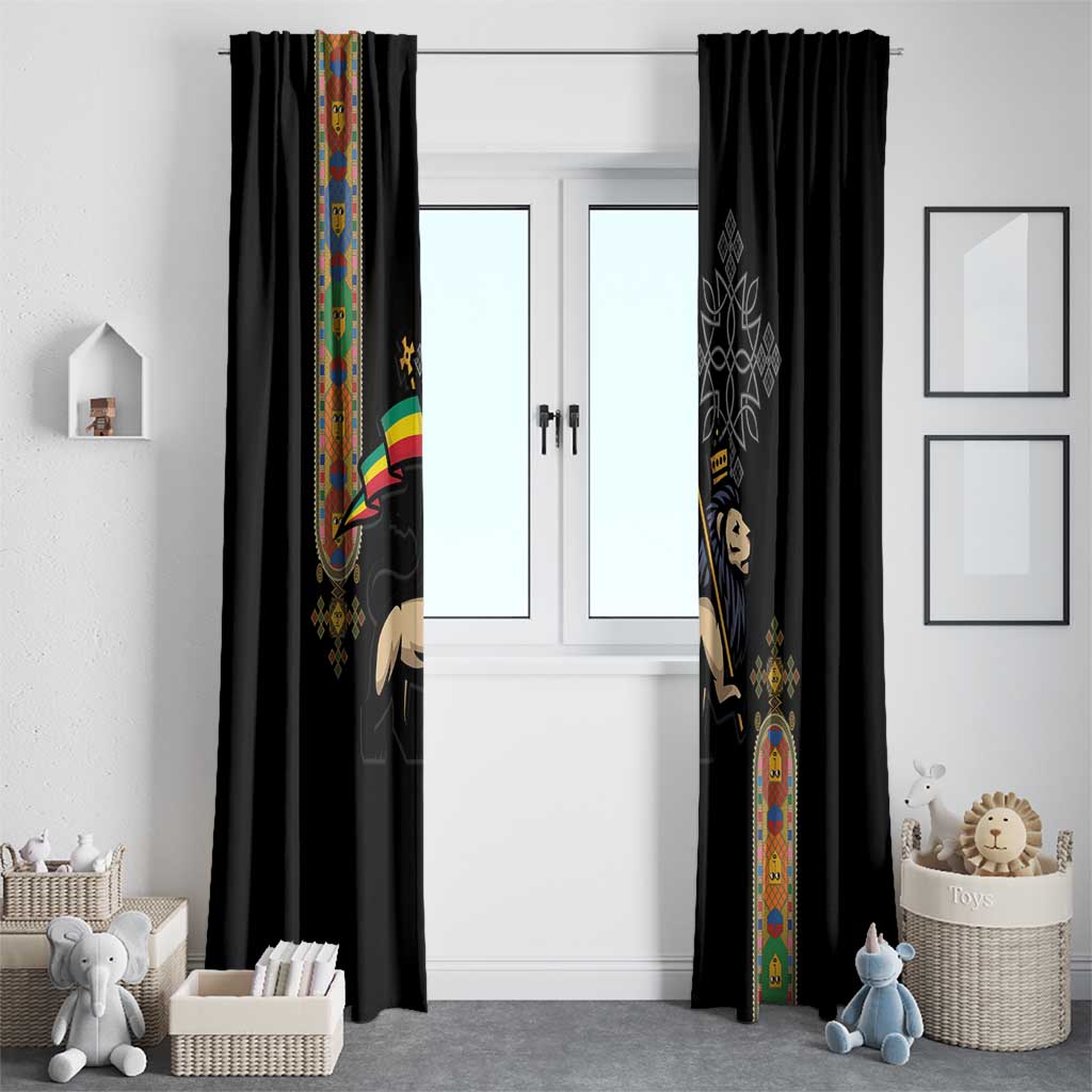 Ethiopia Saba Kemis Window Curtain Ethiopian Cross Lion Of Judah Black Color