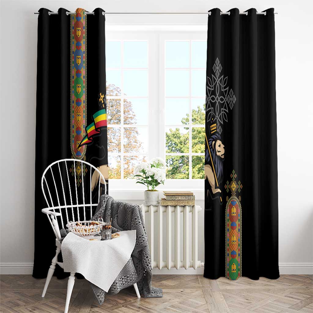 Ethiopia Saba Kemis Window Curtain Ethiopian Cross Lion Of Judah Black Color