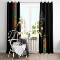 Ethiopia Saba Kemis Window Curtain Ethiopian Cross Lion Of Judah Black Color