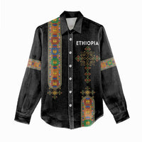 Ethiopia Saba Kemis Women Casual Shirt Ethiopian Cross Lion Of Judah Black Color