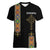 Ethiopia Saba Kemis Women V-Neck T-Shirt Ethiopian Cross Lion Of Judah Black Color