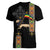 Ethiopia Saba Kemis Women V-Neck T-Shirt Ethiopian Cross Lion Of Judah Black Color