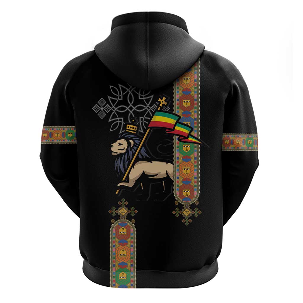 Ethiopia Saba Kemis Zip Hoodie Ethiopian Cross Lion Of Judah Black Color