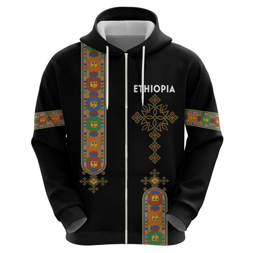Ethiopia Saba Kemis Zip Hoodie Ethiopian Cross Lion Of Judah Black Color