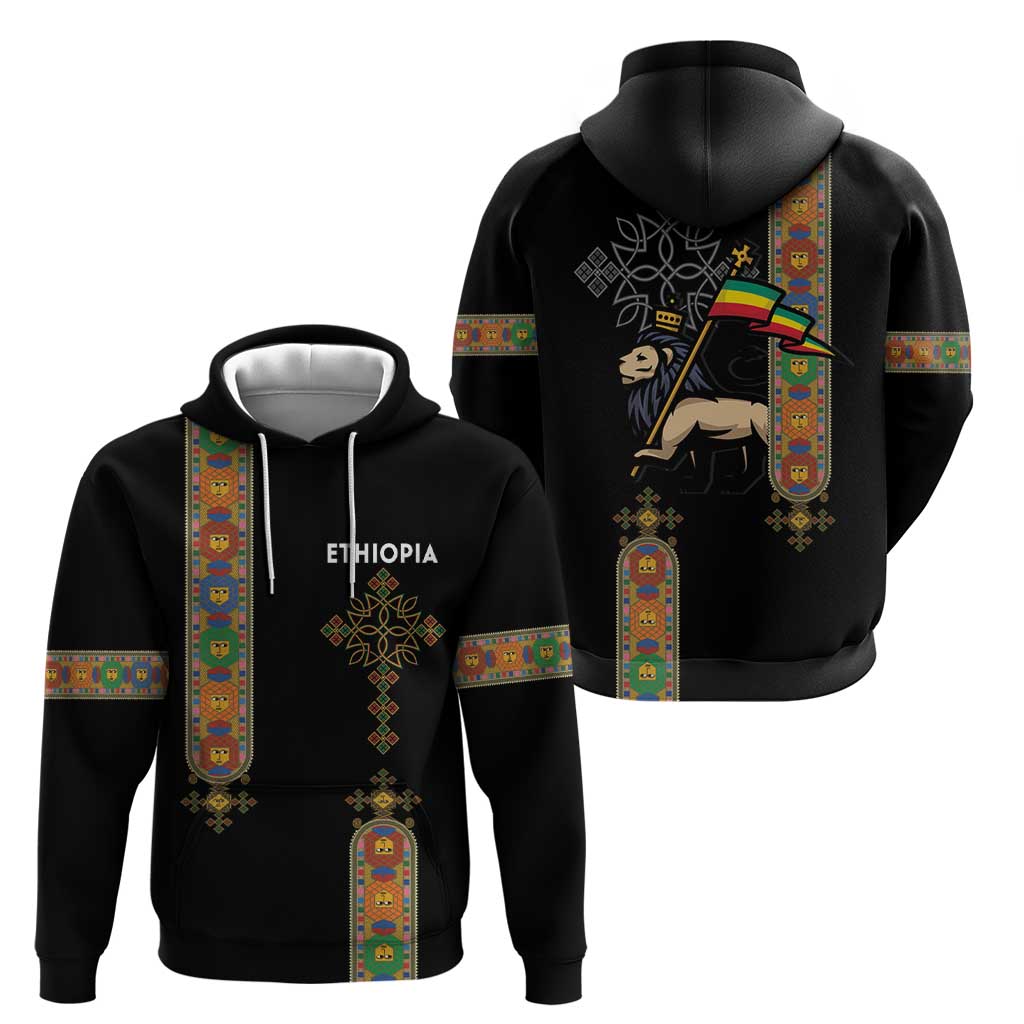 Ethiopia Saba Kemis Zip Hoodie Ethiopian Cross Lion Of Judah Black Color