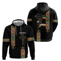 Ethiopia Saba Kemis Zip Hoodie Ethiopian Cross Lion Of Judah Black Color