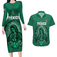 Custom Mexico Guadalupe Football Couples Matching Long Sleeve Bodycon Dress and Hawaiian Shirt Viva Mexico