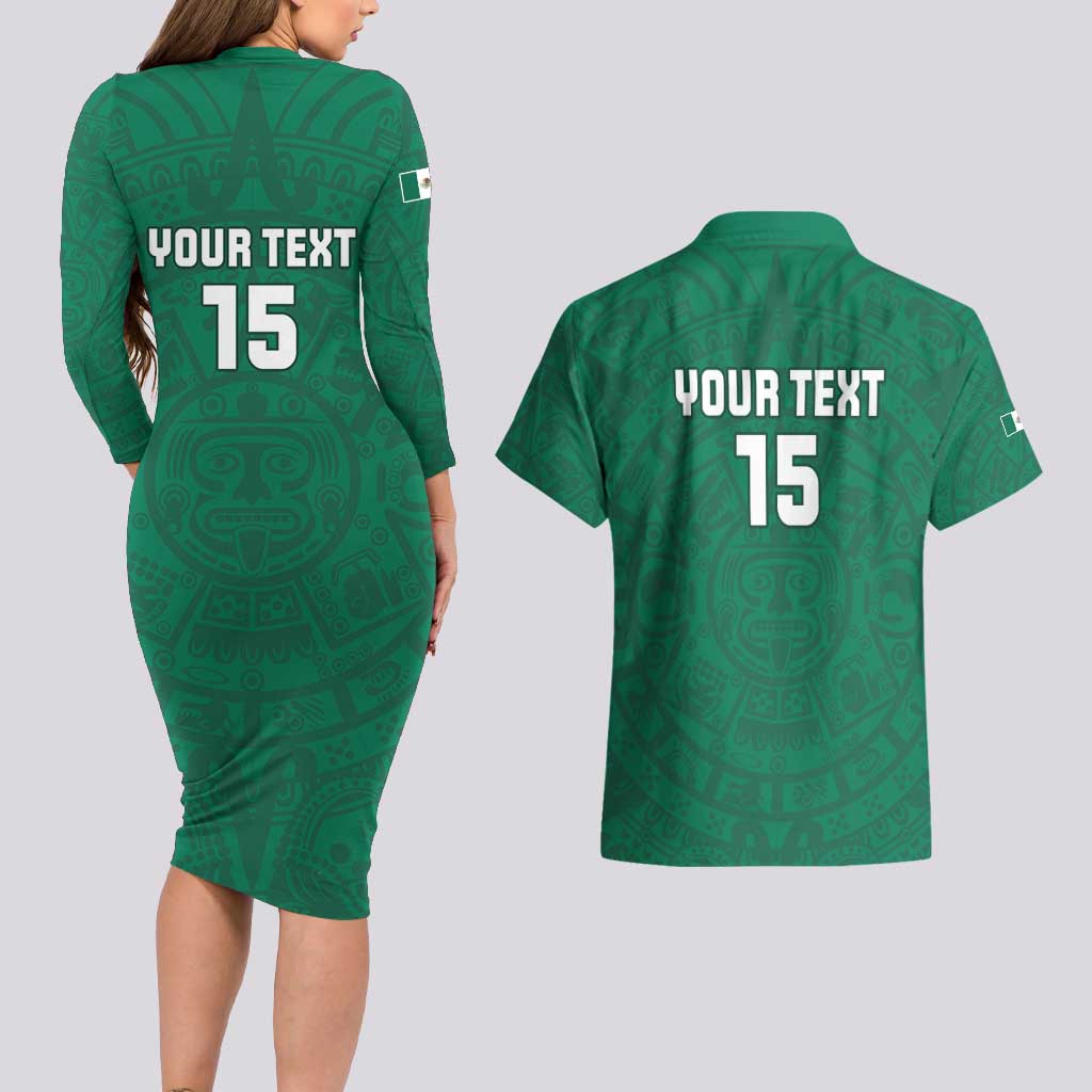 Custom Mexico Guadalupe Football Couples Matching Long Sleeve Bodycon Dress and Hawaiian Shirt Viva Mexico