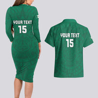 Custom Mexico Guadalupe Football Couples Matching Long Sleeve Bodycon Dress and Hawaiian Shirt Viva Mexico