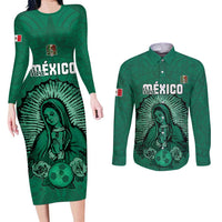 Custom Mexico Guadalupe Football Couples Matching Long Sleeve Bodycon Dress and Long Sleeve Button Shirt Viva Mexico