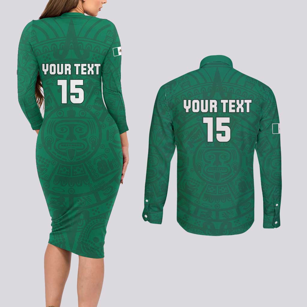 Custom Mexico Guadalupe Football Couples Matching Long Sleeve Bodycon Dress and Long Sleeve Button Shirt Viva Mexico