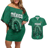 Custom Mexico Guadalupe Football Couples Matching Off Shoulder Short Dress and Hawaiian Shirt Viva Mexico