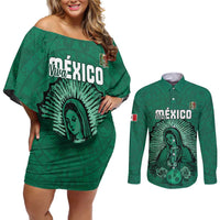Custom Mexico Guadalupe Football Couples Matching Off Shoulder Short Dress and Long Sleeve Button Shirt Viva Mexico