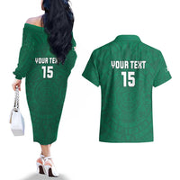 Custom Mexico Guadalupe Football Couples Matching Off The Shoulder Long Sleeve Dress and Hawaiian Shirt Viva Mexico