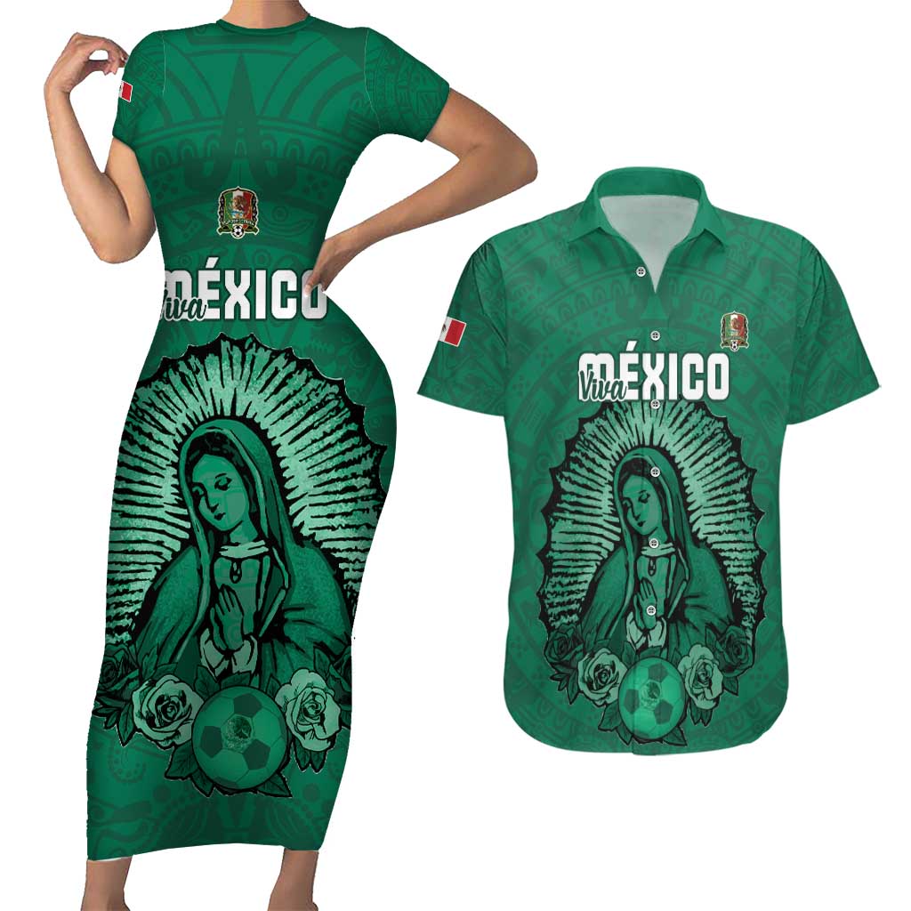 Custom Mexico Guadalupe Football Couples Matching Short Sleeve Bodycon Dress and Hawaiian Shirt Viva Mexico