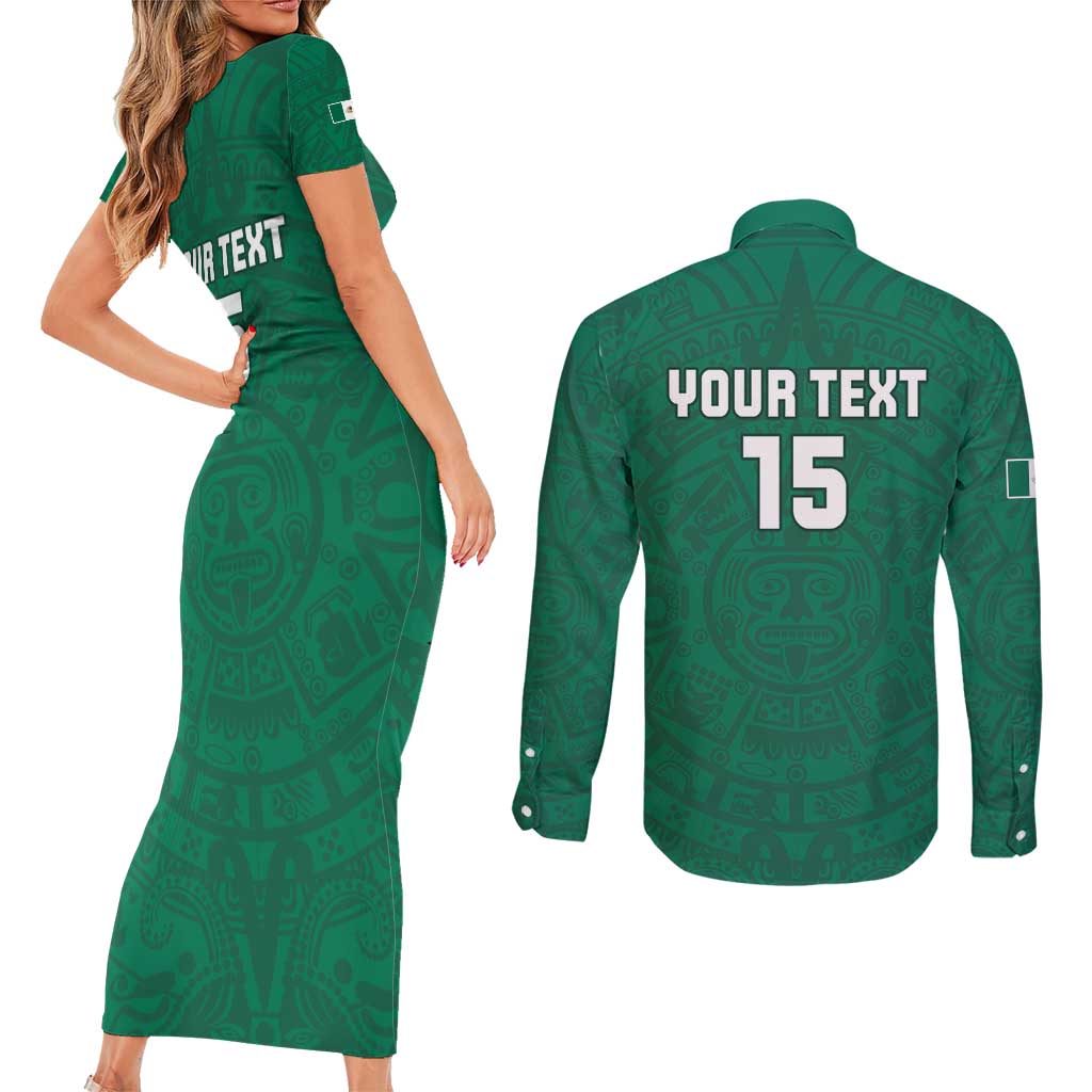 Custom Mexico Guadalupe Football Couples Matching Short Sleeve Bodycon Dress and Long Sleeve Button Shirt Viva Mexico