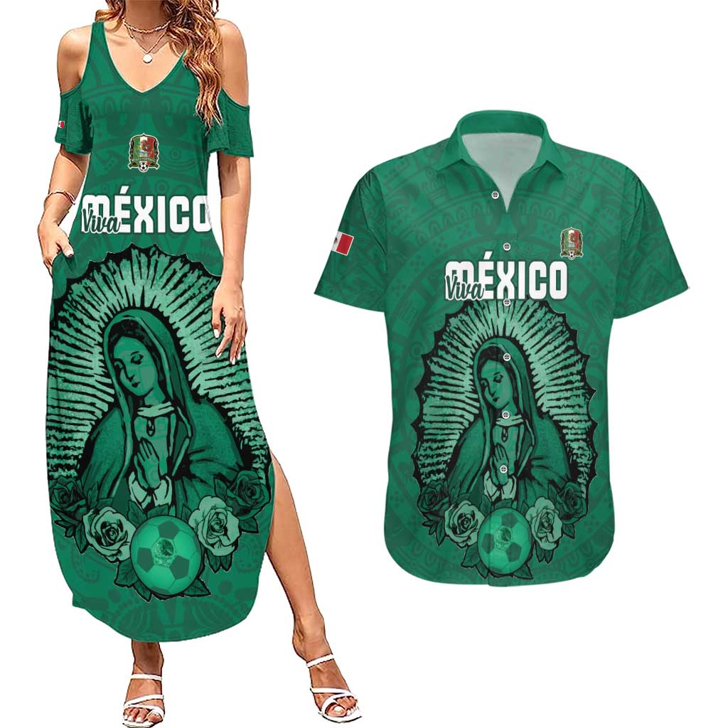 Custom Mexico Guadalupe Football Couples Matching Summer Maxi Dress and Hawaiian Shirt Viva Mexico