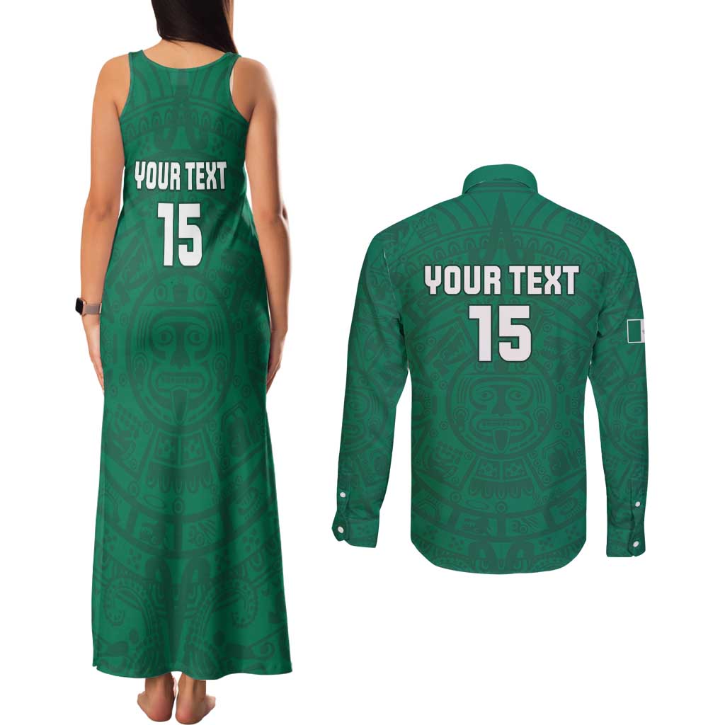 Custom Mexico Guadalupe Football Couples Matching Tank Maxi Dress and Long Sleeve Button Shirt Viva Mexico