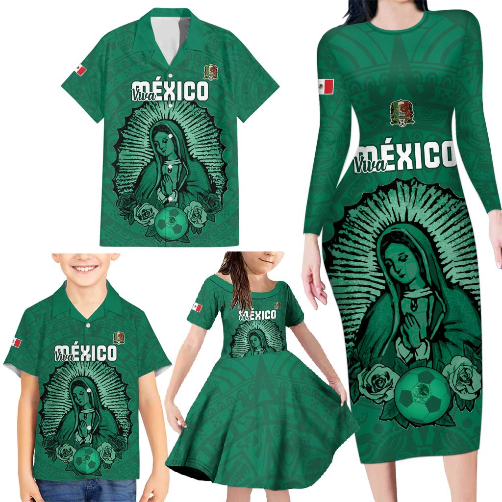 Custom Mexico Guadalupe Football Family Matching Long Sleeve Bodycon Dress and Hawaiian Shirt Viva Mexico