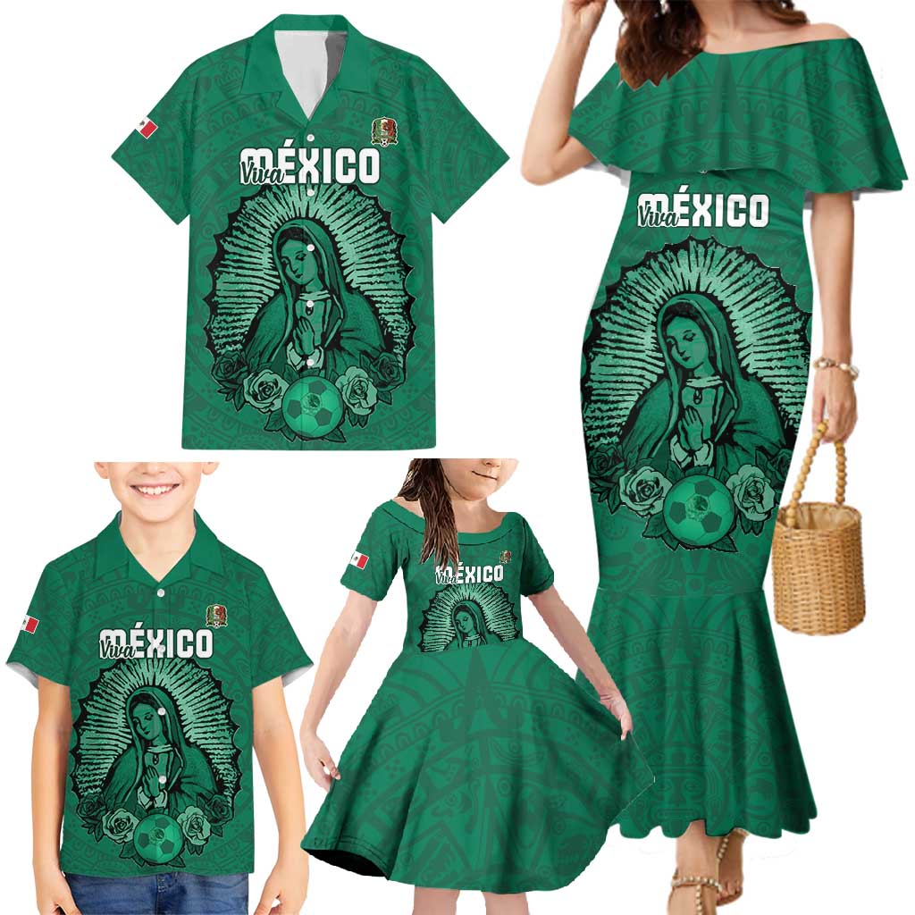 Custom Mexico Guadalupe Football Family Matching Mermaid Dress and Hawaiian Shirt Viva Mexico