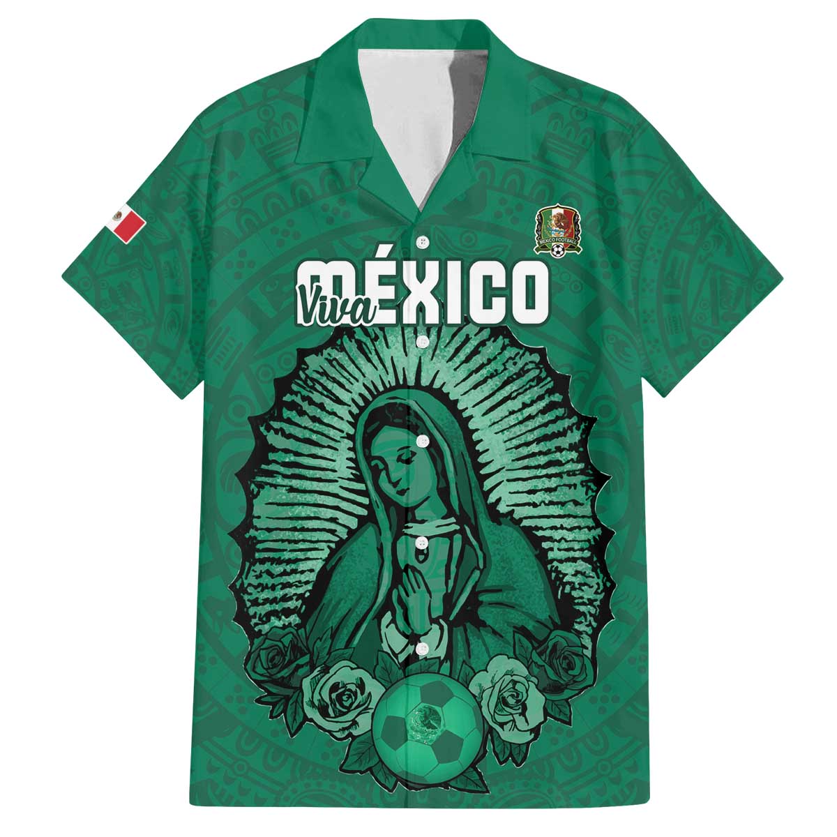 Custom Mexico Guadalupe Football Family Matching Off The Shoulder Long Sleeve Dress and Hawaiian Shirt Viva Mexico