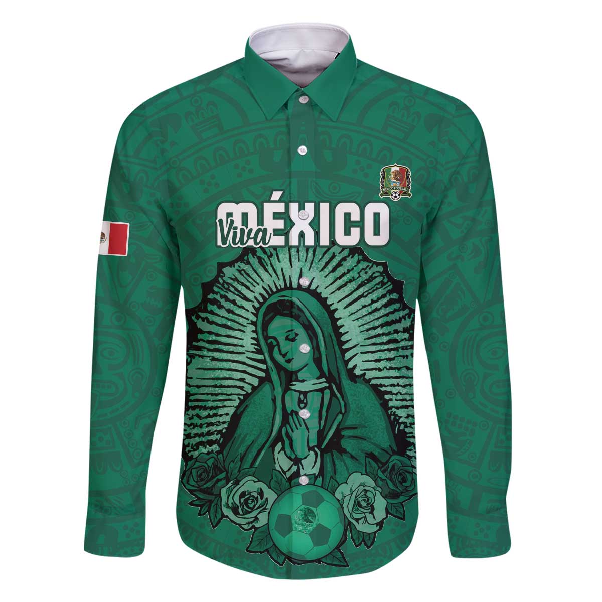 Custom Mexico Guadalupe Football Family Matching Off The Shoulder Long Sleeve Dress and Hawaiian Shirt Viva Mexico