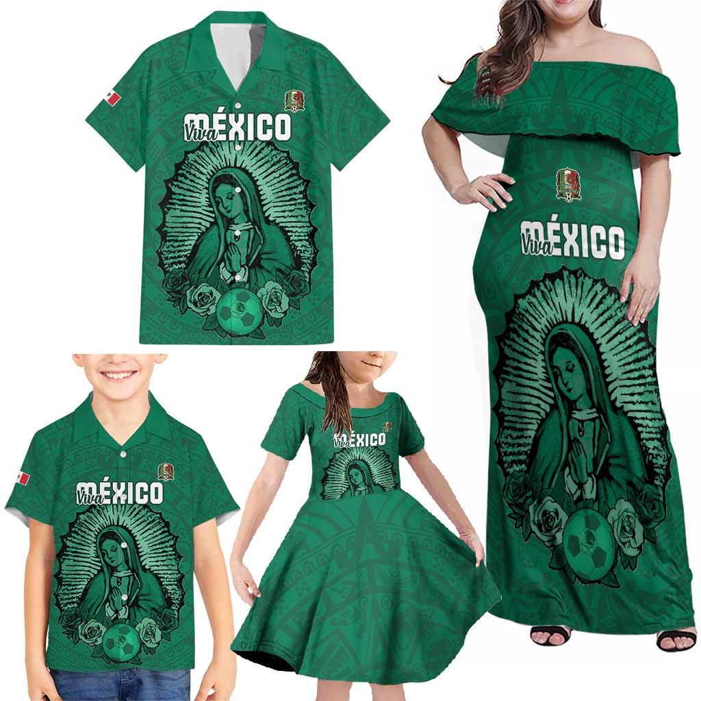 Custom Mexico Guadalupe Football Family Matching Off Shoulder Maxi Dress and Hawaiian Shirt Viva Mexico