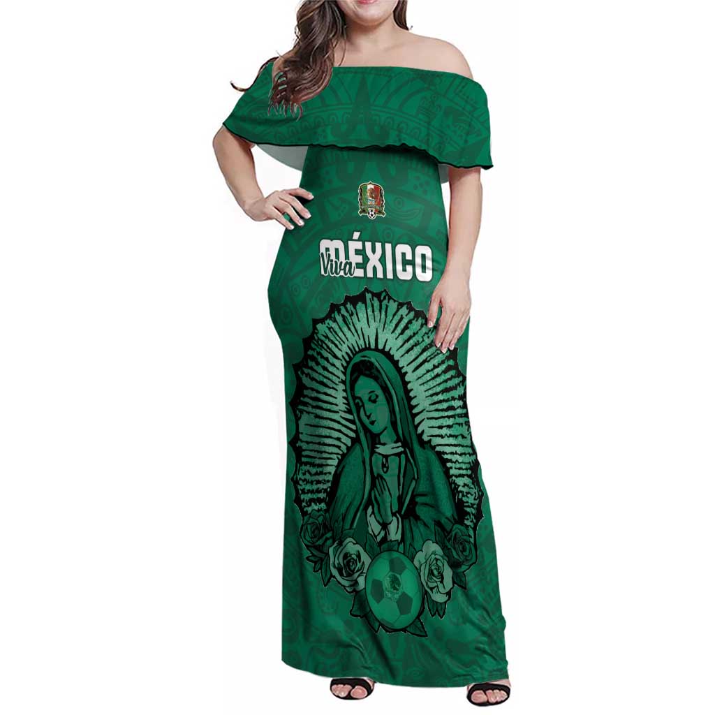Custom Mexico Guadalupe Football Family Matching Off Shoulder Maxi Dress and Hawaiian Shirt Viva Mexico