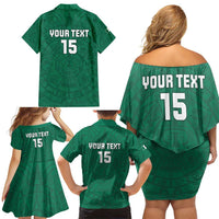 Custom Mexico Guadalupe Football Family Matching Off Shoulder Short Dress and Hawaiian Shirt Viva Mexico