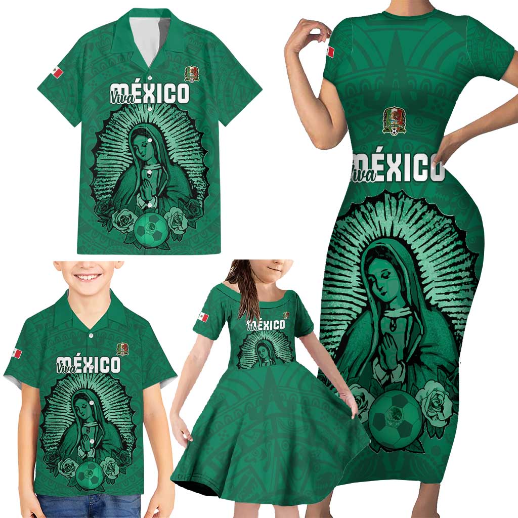 Custom Mexico Guadalupe Football Family Matching Short Sleeve Bodycon Dress and Hawaiian Shirt Viva Mexico