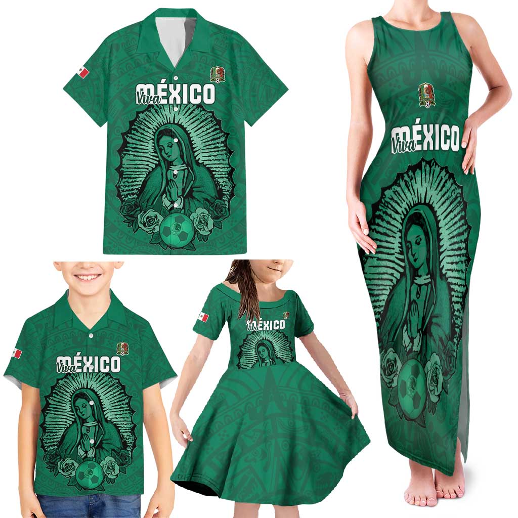 Custom Mexico Guadalupe Football Family Matching Tank Maxi Dress and Hawaiian Shirt Viva Mexico