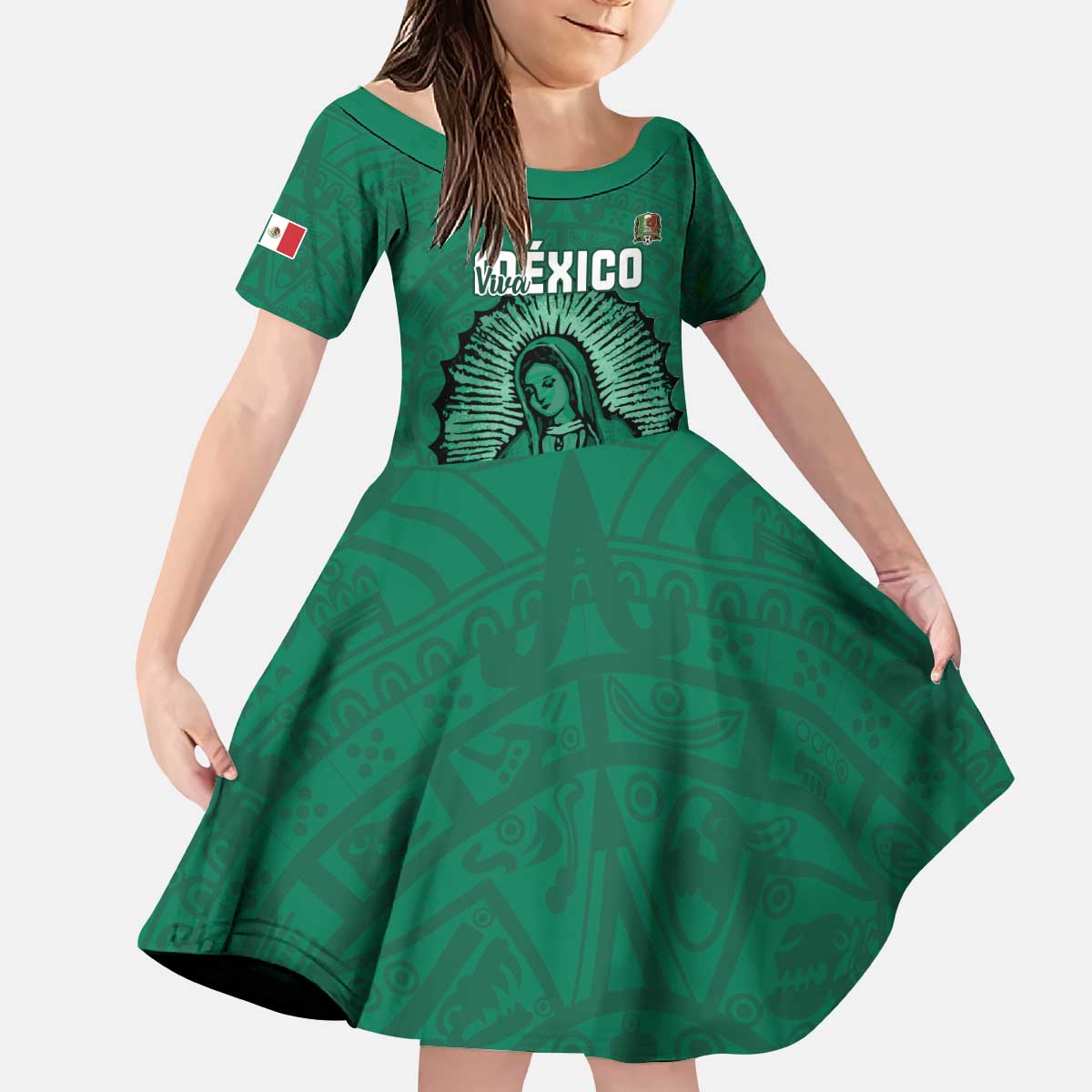 Custom Mexico Guadalupe Football Kid Short Sleeve Dress Viva Mexico