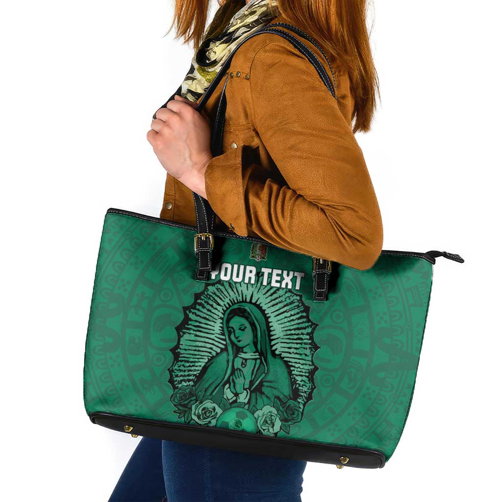 Custom Mexico Guadalupe Football Leather Tote Bag Viva Mexico